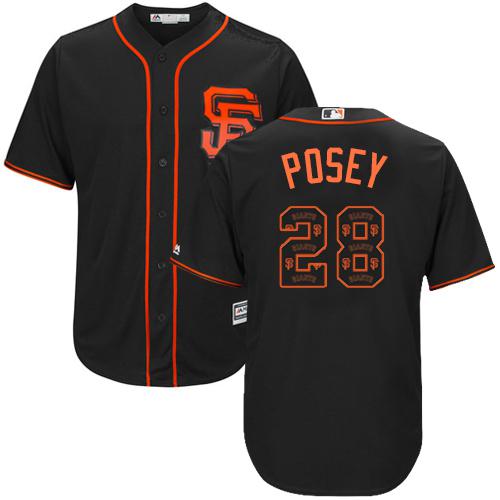 Giants #28 Buster Posey Black Team Logo Fashion Stitched MLB Jersey